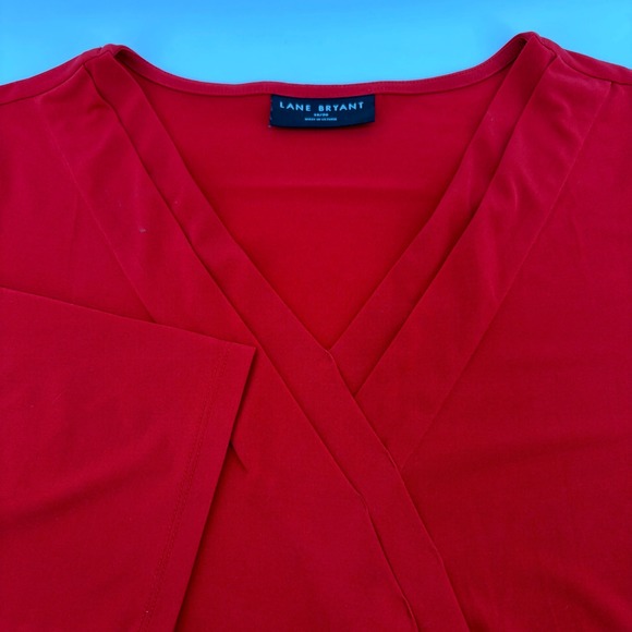 Lane Bryant Tops - Lane Bryant Womens Red Surplice V-Neck 3/4 Sleeve Faux Wrap Top Size 18/20
